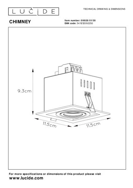 Lucide CHIMNEY - Einbaustrahler - 1xGU10 - Schwarz - TECHNISCH